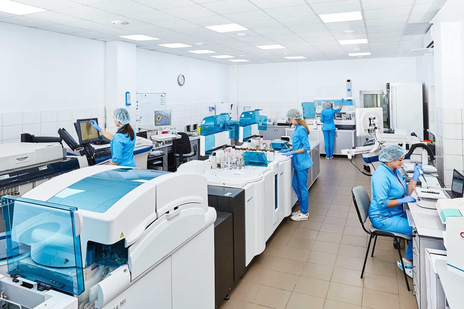 Researchers at work in a modern laboratory